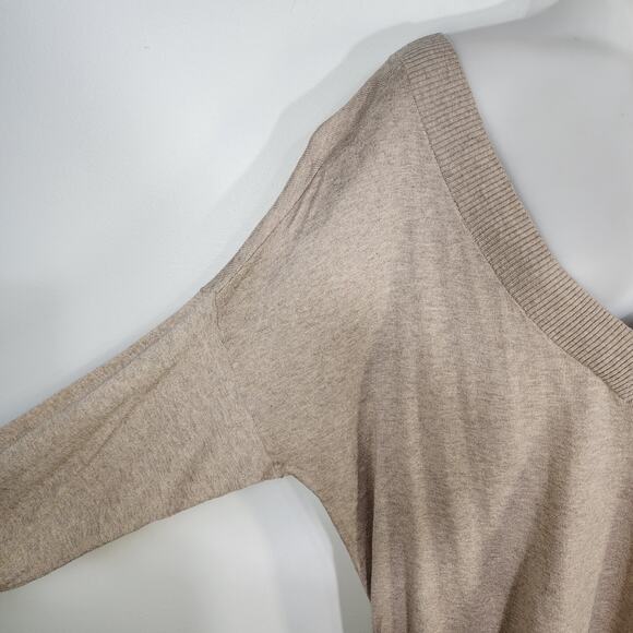Victoria Secret Tunic Sweater Large Tan Cashmere Blend V Neck Pocket Ribbed Trim - Picture 6 of 12